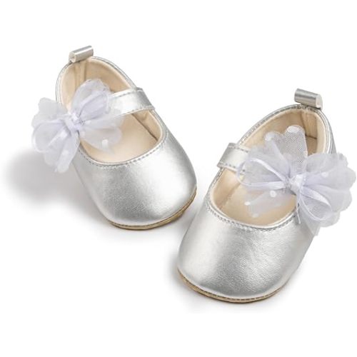 Meckior Infant Baby Girls Soft Sole Bowknot Princess Wedding Dress Mary Jane Flats Prewalker Newborn Light Baby Sneaker Shoes