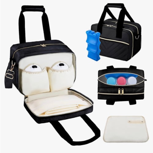 Breastmilk Cooler Bag with Ice Pack, Wearable Breast Pump Storage Bag, Insulated Bottle Travel Bag Compatible with Momcozy/Elvie/Willow, Fits Baby Bottles up to 9 Ounce with Shoulder Strap Black