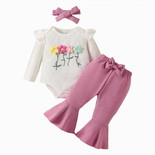 TOWED22 Newborn Baby Girl Clothes Infant Fall Winter Romper Floral Pants Cute Baby Girl Outfits 3PC Set(Hot Pink,0-3 M)