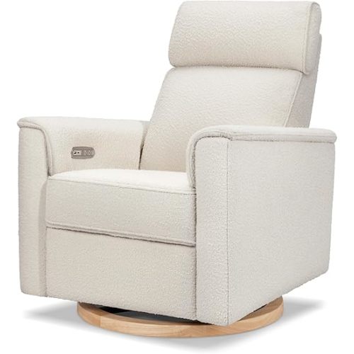 NAMESAKE Willa Plus Electric Power Recliner Chair with Headrest & USB Ports - Nursery Glider Rocking Chair for Nursing - GREENGUARD Gold Certified Swivel Glider Recliner - Ivory Boucle Fabric