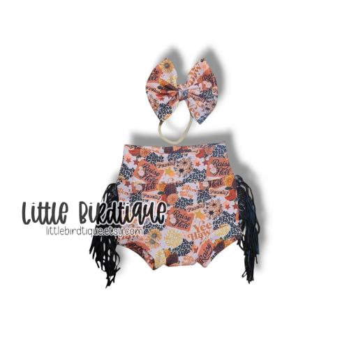 Yee Haw Leopard Western Cowgirl Bow Nylon Clip Piggies Headwrap Top Knot Messy Wrap Rose Knot Bummies Bell Bottoms Fringe Add-on Availab