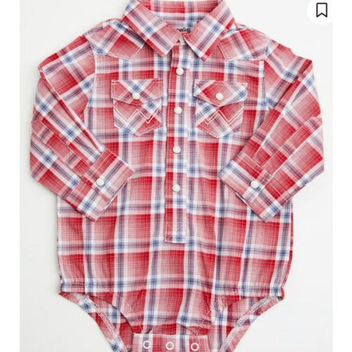 Wrangler Infant Boys' Plaid Print Long Sleeve Snap Onesie