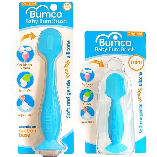 Bumco Baby Bum Brush + Mini Diaper Cream Spatula with Case - BPA-Free Butt Spatula Baby, Soft Diaper Spatula, Baby Diaper Cream Applicator, Mom-Invented Diaper Bag Essentials, Butt Spatula