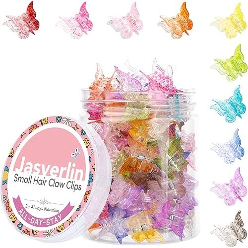 JASVERLIN Gradient Butterfly Hair Clip, Mini Plastic 90s Hair Claw Clips for Women Girls, No Crease Y2K Accessories Set 50pcs Rainbow Assorted Color