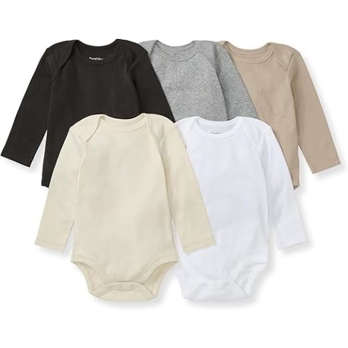 Burt's Bees Baby Organic Cotton Bodysuits – Baby Boy & Girl Short and Long Sleeve One-Pieces, 5-Pack