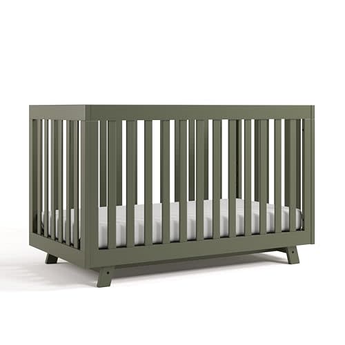 Storkcraft Beckett 3-in-1 Convertible Crib – GREENGUARD Gold Certified, Fits Standard Crib Mattress, Converts to Toddler Bed and Daybed, 4 Mattress Heights, Grow-with-Me Design (Olive)