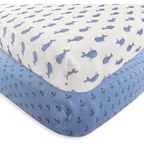 Hudson Baby Unisex Baby Cotton Fitted Crib Sheet, Whale, One Size
