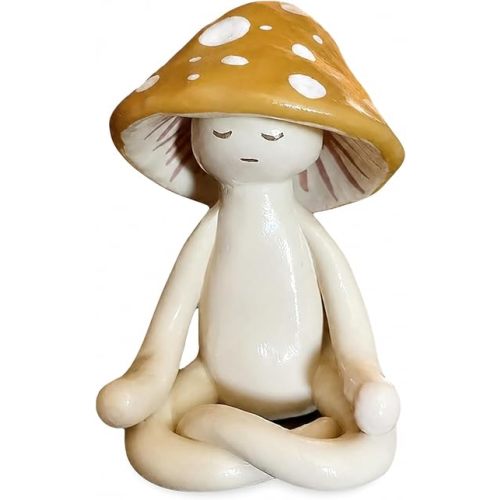 Meditation Mushroom Resin Statue - Cute Meditation Mushroom Statue for Desk Living Room Resin Figurine for Home Patio Office Decoration Cute Plant Statues for Tabletop Garden Backyard Decor