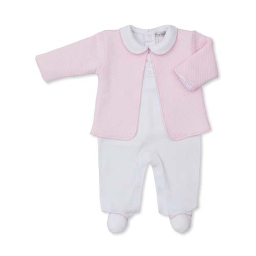 Riding Rockers White Footie & Pink Jacquard Jacket Set