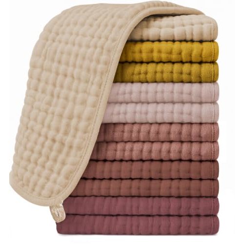 Ease Cubs 12 Pack Muslin Burp Cloths Large 100% Cotton Hand Washcloths, Baby Essentials Absorbent and Soft Burping Rags for Newborn Registry, 20" X10", Brown, Honey and Bean Paste Series
