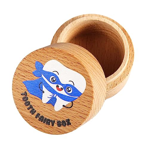 Tooth Fairy Box, Colored Tooth Box for Boys | Cute Wooden Tooth Fairy Keepsake Lost Teeth Holder to Put Under Pillow for Birthday Baby Shower