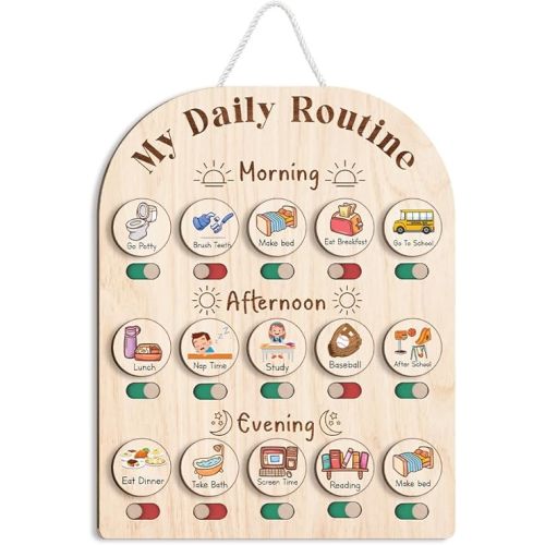 Daily Routine Chart for Kids, Visual Schedule, Routine Chart for Toddlers 3-5, Morning Bedtime Routine Chart for Toddlers, Wooden Chore Chart for Kids