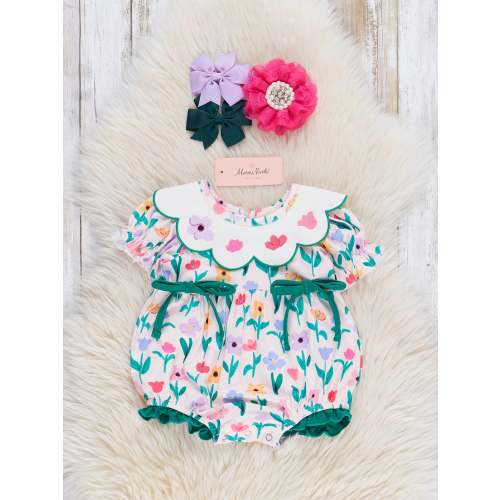Flower Picking Embroidered Ruffle Bubble