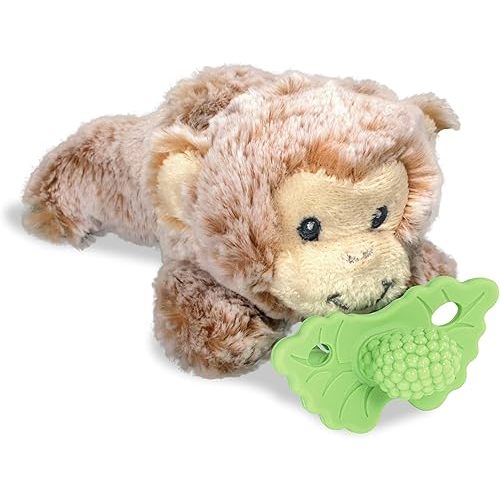 RaZbaby Monkey RaZbuddy w/RaZberry Teething Relief Pacifier – Soothes Sore Gums w/Nature-Inspired Texture, 100% BPA-Free Silicone Teether, Detachable Stuffed Animal – 3 Months+ Teether, Green
