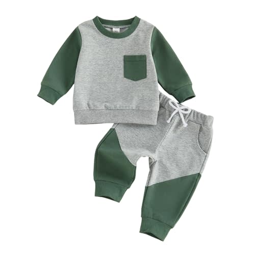 Toddler Clothes 2-Piece Set Sweatshirts Jogger Pants Baby Boys Girls Outfit | Color Blocking Pullovers, Fall Winter Outfit, Pockets, Elastic Waist, Long Sleeve, Crew Neck, Unisex