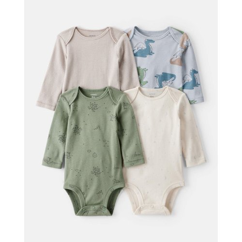 Baby Boy 4-Pack Dragon Star Print Cotton Long-Sleeve Multipack Bodysuits - Blue/White/Green | Carter's