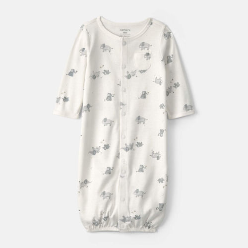 Baby Elephant 100% Cotton Converter Gown - Ivory | Carter’s Oshkosh Canada