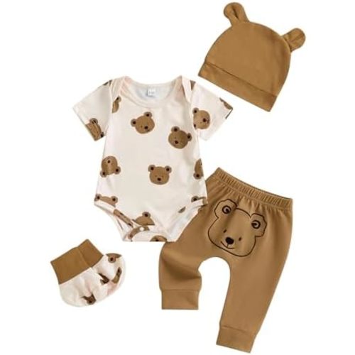 Conjunto de 3 piezas de ropa para bebé recién nacido con estampado de letras + pantalones + gorro, lindo conjunto de ropa para niño