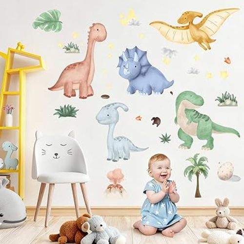 Dinosaur Wall Decals Dino Palm Tree Wall Stickers Decor for Boys Bedroom Playroom Baby Nursery Wall Decal Gifts for Kids