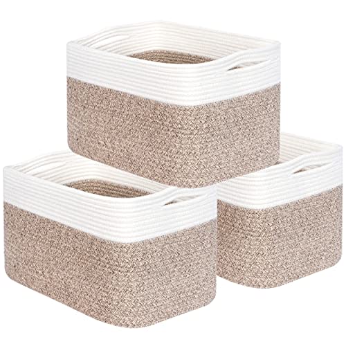 MINTWOOD Design 3-Pack Storage Baskets for Shelves, Playroom and Classroom Basket, Book Decorative Cube Bins, Woven Closet Organizers, Baby Nursery Baskets, Light Brown