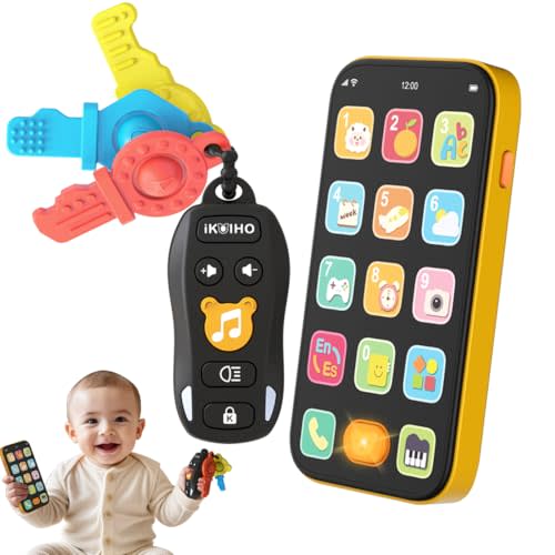 Baby Phone Baby Keys Toys Set, Bilingual Play Phone and Toy Keys for Toddlers 1-3, Musical Early Learning Toys with Sounds Lights for 1 Year Old Boys Girls Infant Age 6+ Months