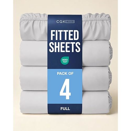 Full Fitted Sheet - Pack of 4 Single Fitted Bottom Sheet Only - French Grey