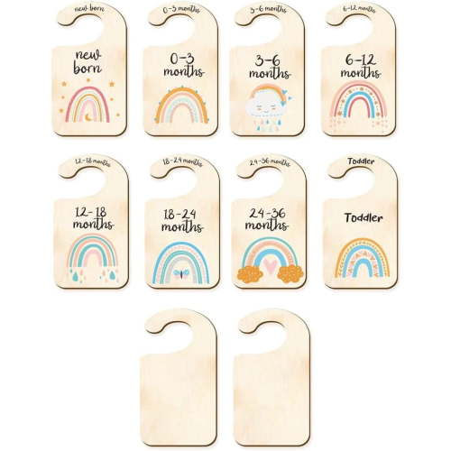10PCS Wood Baby Wardrobe Dividers Rainbow Design from Newborn to 36 Month Hanger Seperaters Baby Closet Organizers Nursery Infant Wardrobe Divider Gift for Newborn Baby Shower