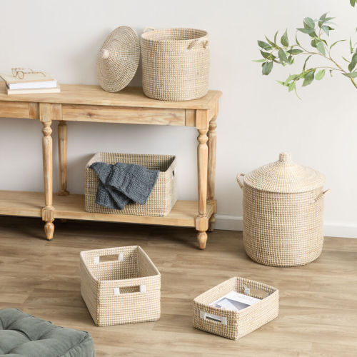 Adira White and Natural Seagrass Basket Collection
