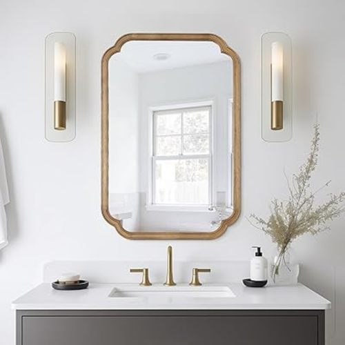 WallBeyond 24" x 36" Rounded Corner Arch Wall Mirror with Wood Frame for Entryway, Living Room or Bedroom Home Decor - Light Woodgrain, Honey-Colored