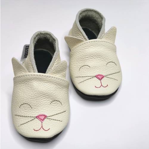 White Cat Baby Shoes, Leather Baby Shoes, Baby Slippers, Kitty Booties, First Birthday Shoes, Shoes with Animals, Ebooba, 4