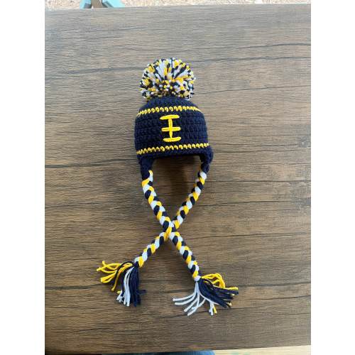 Newborn Crochet Football Hat University of Michigan- Photo Prop- Baby Girl Baby Boy Blue and Yellow