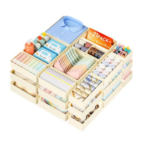 DIMJ Drawer Organizer Clothes Storage - 21 Pack Baby Dresser Organizer for Nursery Closet Organization, Fabric Drawer Organizer Bins for Underwears Socks Bras, Foldable Storage Dividers for Bedroom