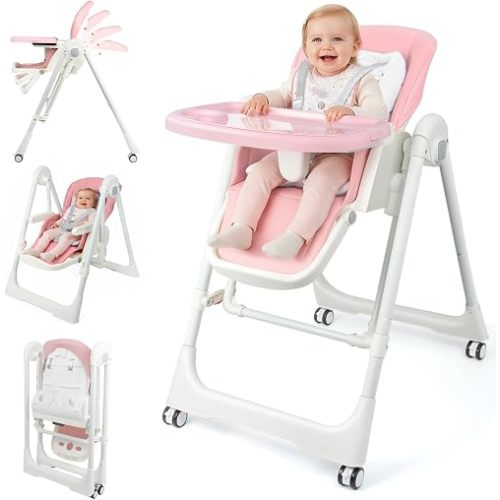 Foldable High Chairs for Babies and Toddlers Convert to Baby Rocker
