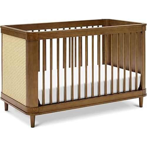 Namesake Marin with Cane 3-in-1 Convertible Crib in Natural Walnut with Blonde Cane, Greenguard Gold Certified