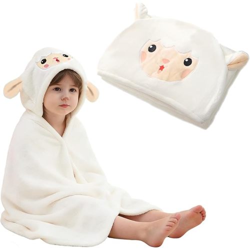 Hooded Baby Towel- Large Baby Towel with Hood（31.5 x 31.5 Inch）, Natural toddler towels,Ultra Soft and Absorbent Coral Velvet Coral Fleece Bath Towel for Infants, Newborns, Toddlers, Unisex (white)
