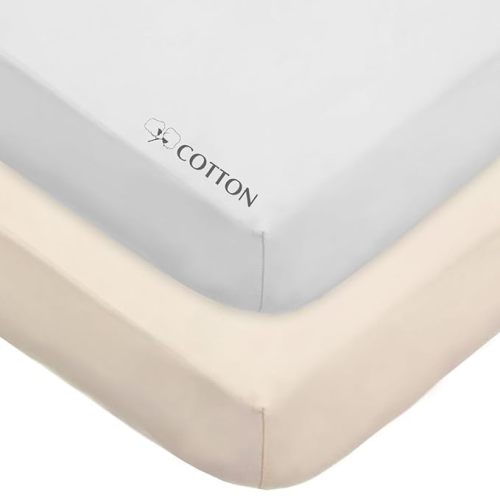 American Baby Company 2 Pack Fitted Crib Sheets 52x28", Cream and White | 100% Natural Cotton Crib and Toddler Bed Sheets, Soft, Breathable & Hypoallergenic, Gentle on Skin, Neutral for Boys & Girls