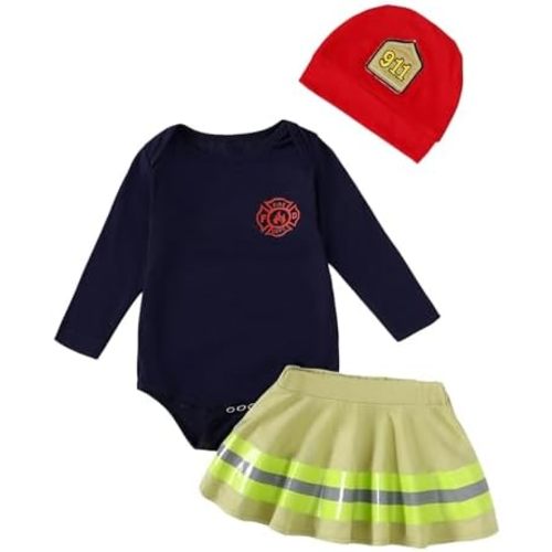 Baby Girl Halloween Costume Outfit Fireman Costume Clothes Firefighter Skirt Set