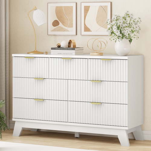 FANRAL 7 Drawers Dresser Fluted Dresser for Bedroom,Wooden Chest of Drawers Modern Dresser for Closet,White Dresser