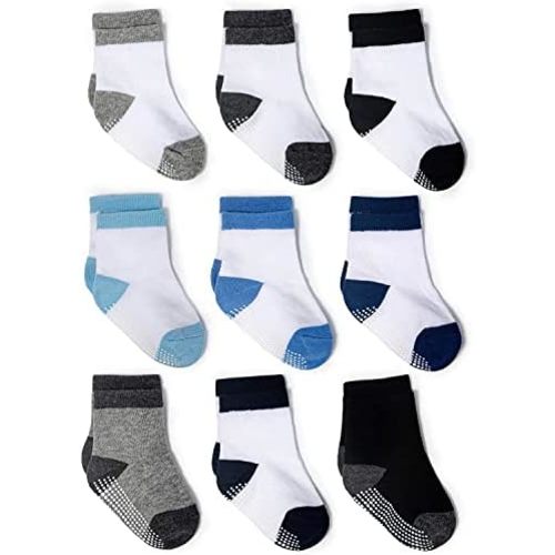 ZAPLES Baby Non Slip Grip Crew Socks with Anti Skid Soles for Infants Toddlers Kids Boys Girls