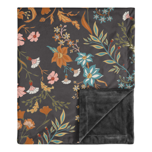Sweet Jojo Designs Boho Floral Wildflower Black and Orange Brushed Microfiber and Minky Receiving Security Baby Blanket | Wayfair