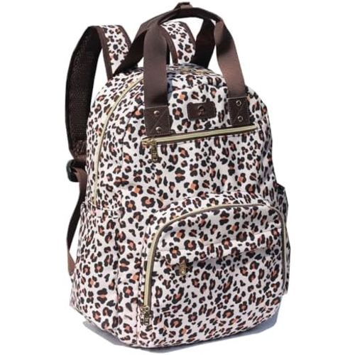 Diaper Bag Backpack, Large Capacity Multifunction Baby Essentials Fashion Travel Pack Linen Canvas office Laptop Bag (Canvas leopard print)