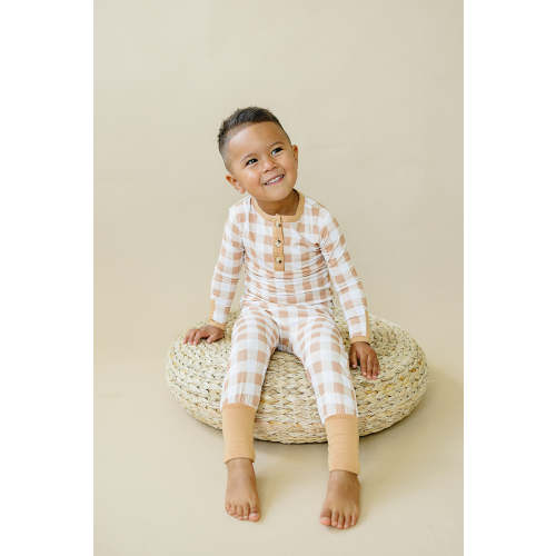 Golden Gingham 2pc Henley Bamboo Pajamas Set – August + Willow