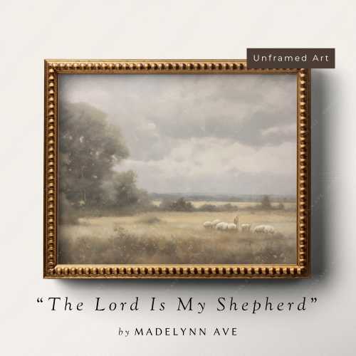 Modern Christian Art Print - Unframed The Lord is my Shepherd Wall Art, Peaceful Painting of Jesus for a Bespoke, Minimalist Home, Psalm 23
