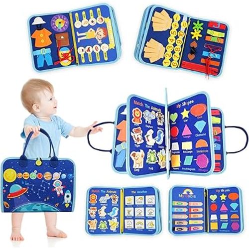 Busy Board for Toddlers 1-3 Sensory Busy Book for 1+ Year Old Boys Girls Montessori Learning Activity Books Birthday Christmas Toddler Gift (Planet)