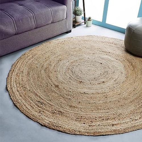 Hausattire Hand Woven Jute Braided Rug, 4’ Round – Natural, Reversible Boho Entry Area Rugs for Kitchen, Living Room I Farmhouse Decorative Floor Rug, 4 Feet Round