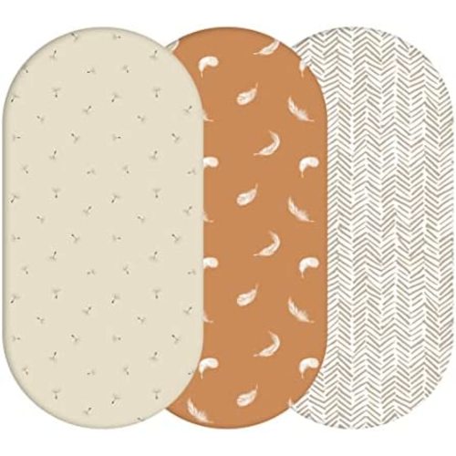 Yunioo 3-Pack Fitted Bassinet Sheets for Changing pad, Baby Changing Basket, Moses Basket, Cradle, Crib and co-Sleeper. 100% Cotton Jersey to fit Oval, Rectangle and Hourglass Mattress Pads.