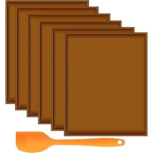 6PCS Silicone Dehydrator Sheets - Nonstick fruit leather trays for dehydrator with Silicone Scraper Compatible with Cosori CP267-FD High Temperature Resistance Reusable for Fruits Meat Herbs (Brown)
