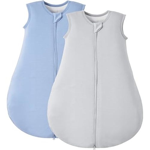 Duomiaomiao Rayon Made from Bamboo Baby Sleep Sack 1.0 TOG, 2 Pack of Buttery Soft Wearable blanket Baby, Baby Sleeping bag for Unisex Baby