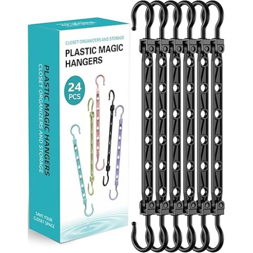 Space Saving Hangers for 144 Clothes, Reinforced Collapsible Hangers with 360° Swivel Hook, Hanger Hooks Space Saver for Closet Organizers and Storage, Dorm Room Essentials, Fully Assembled, Black