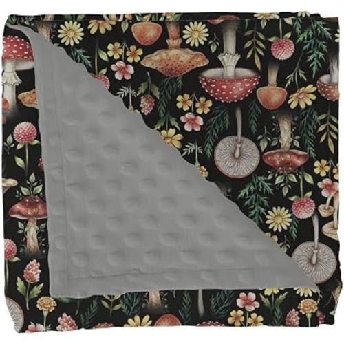 Vintage Mushrooms Baby Blankets for Girl Boy Fairytale Mushroom Life Soft Mink Dotted Backing Double Layer Swaddle Blanket Cottagecore Floral Fall Bed Throws for Newborn Infant Toddler Nursery 30x40